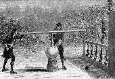 发明。德国发明家Otto von Guericke（Otto de Guericke）（1602-1686）的Sarbacan或气动枪。在 "自然 "中的雕刻 作者 未知艺术家