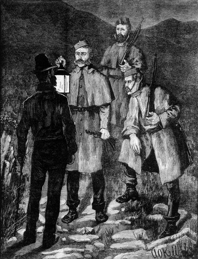 爱尔兰警察巡逻控制一名嫌疑人（1881 年）。 作者 未知艺术家