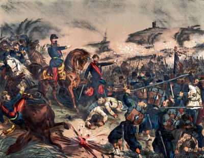 1859年意大利战役或第二次意大利独立战争：拿破仑三世（1808-1873）在索菲里诺战役中，6月24日 作者 Unknown artist