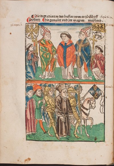 Jan Hus (1365-1415) livre au pouvoir seculier - Jan Hus 交付给世俗权力（来自 Richental 插图编年史的插图），匿名。 纸本水彩和水墨 作者 未知艺术家