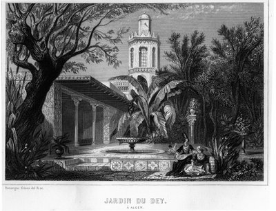 阿尔及尔的Dey公园，位于卡斯巴（casbah）的防御区，是1830年法军总司令的主要住所 - 在Leon Galibert的《L