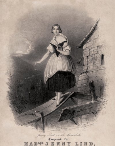 瑞典女高音歌唱家Jenny Lind，在Bellini的La sonnambula的梦游场景中 作者 不明
