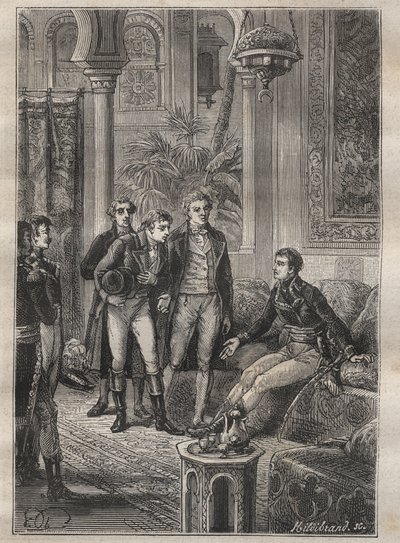 弗雷德里克-康拉德（Konrad）-霍内曼（1772-1801）前往费赞（利比亚）的旅程（1798年）：霍内曼在开罗（埃及）受到波拿巴的欢迎--插图来自 "18世纪的伟大航海家" 作者 未知艺术家