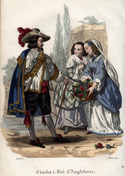 英格兰国王查尔斯一世（Charles I Stuart）（1600-1649）勾引年轻女子。1842年莫里斯-拉夏尔在《教皇的历史》中的版画。私人收藏。 作者 未知艺术家