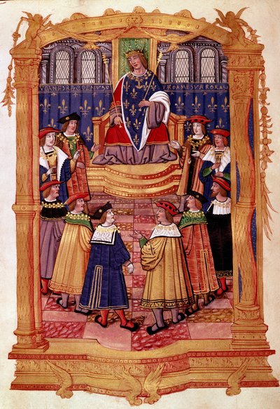 King Louis XI (1423-1483) and the Knights of the Order of Saint Michael Miniature from the manuscript “” Statutes of the Order of Saint Michael”” 15th century Milan, Biblioteca Trivulziana 作者 未知艺术家