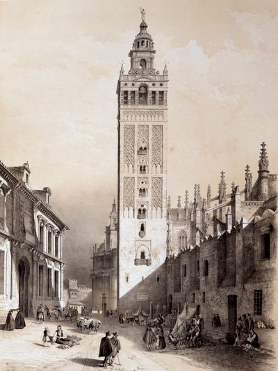 La Giralda，塞维利亚，“西班牙著名景点和纪念碑的艺术和纪念性西班牙”，Don Genaro Perez De Villa 作者 未知艺术家