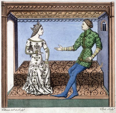 Lancelot and Guineèvre in conversation - extract from Lancelot du lac, based on document from 1370. 作者 未知艺术家