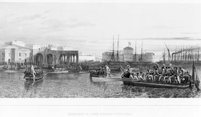 1849 年，法国人在罗马附近的奇维塔韦基亚登陆。 作者 未知艺术家
