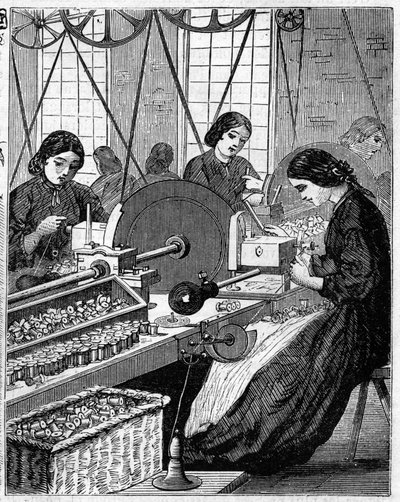 英国的大型工业。1863年，沃尔特-埃文斯在英国进行棉纺生产。缠线。 作者 未知艺术家