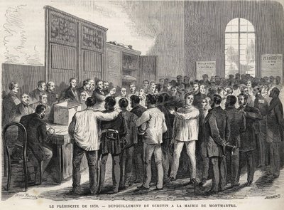 Le Plebiscite de 1870，蒙马特市政厅的计票。 作者 未知艺术家
