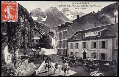Les Pyrenees，Gavarnie：Voyageurs酒店和马戏团的露台 - 明信片，19世纪末 作者 未知艺术家