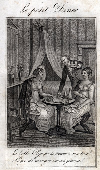 小晚餐。奥利姆佩-德-古日（1748-1793），法国女文学家和革命家，与她的朋友之一席琳在一起。 作者 未知艺术家