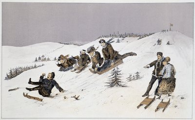 雪橇--载于亨利-巴克顿-劳伦斯中尉的《加拿大运动和消遣速写》。 作者 未知艺术家