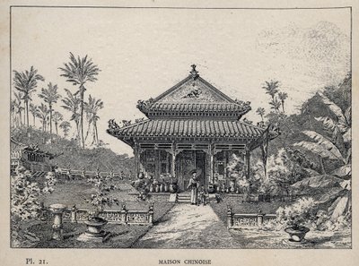 中国房屋--1889年的雕刻，载于《1889年世界博览会人类居住史》，作者是Charles GARNIER先生--巴黎中央美术出版社1889年版。 作者 未知艺术家