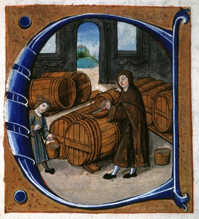 约1450年，葡萄酒的制造（MINIAURE）。 作者 未知艺术家