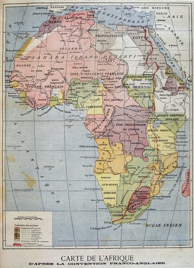根据法英公约绘制的非洲地图 - 在 09/04/1899 的“”Le Petité Journal”中 作者 未知艺术家