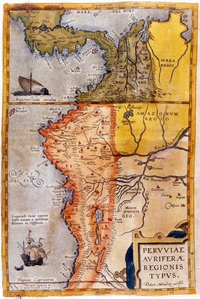哥伦比亚和秘鲁的地图。 1590。 作者 未知艺术家