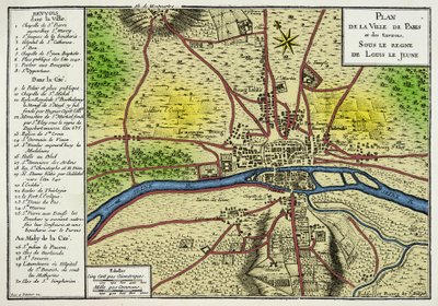 路易·勒·琼 (Louis VII 1120-1180) 统治下的巴黎市地图，法郎王，19 世纪雕刻 作者 未知艺术家