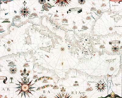 地中海和海岸线地图（Castellini 的 portulan 的详细信息 作者 未知艺术家