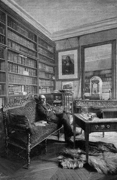 法国化学家Marcellin Berthelot (1827-1907)，在他的诊所。3月31日的《自然：科学与艺术和工业应用杂志》中的版画。 作者 未知艺术家