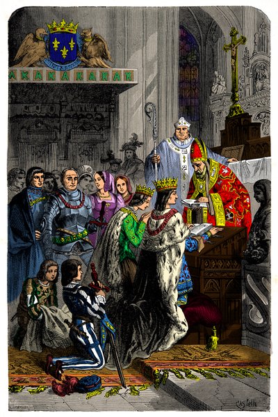 查理八世（1470-1498）和布列塔尼的安妮（1477-1514）于 1491 年 12 月 13 日在朗热城堡结婚，雕刻 19 世纪 作者 未知艺术家