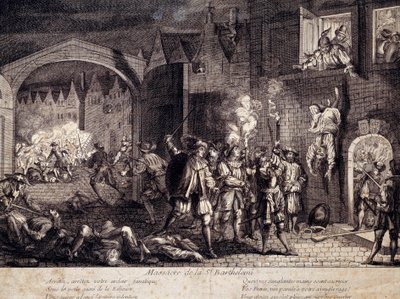 Massacre of Saint Barthelemy (Saint Barthelemy) in Paris on the night of 24 August 1572. Engraving of the 16th century. Pau, Musee Du Chateau 作者 未知艺术家