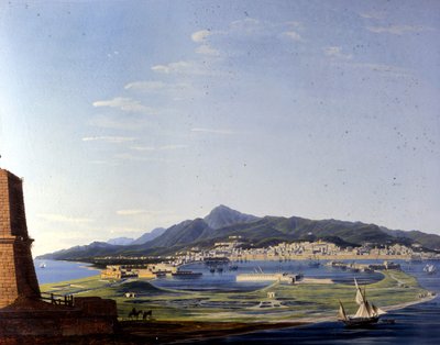 从海峡看到的墨西拿。 19 世纪的匿名绘画。 作者 Unknown artist