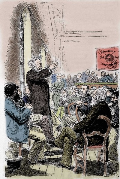 米哈伊尔·亚历山德罗维奇·巴枯宁 (Bakunin) (1814-1876)，1869 年 9 月在瑞士贝尔大会上的俄罗斯无政府主义者。 作者 未知艺术家