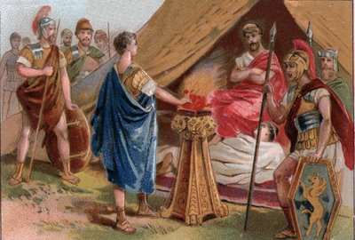 Porsenna之前的Mucius Scaevola（Mucius Scaevola在Porsenna之前）。Caius Mucius Scaevola，一个年轻的罗马贵族，被Porsenna（Porsinna，Porsena）的皇家卫队抓获 作者 未知艺术家