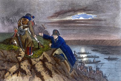 拿破仑·波拿巴于 1809 年 5 月横渡多瑙河。 作者 未知艺术家