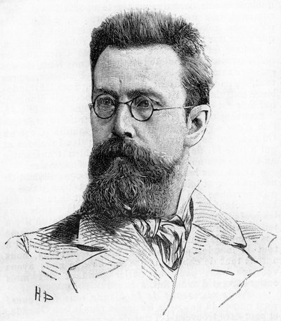 尼古拉（尼古拉）-里姆斯基-科萨科夫（Rimsky-Korsakov）（1844-1908），俄罗斯作曲家。1889年的雕版画。 作者 未知艺术家