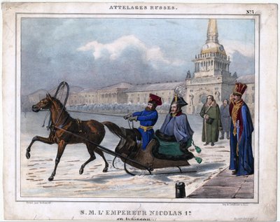 Nicolas I en traineau - Nicholas I of Russia in a sleigh - Anonymous - 1850 - 石版画，水彩 - 21,3x26,8 - 私人收藏 作者 未知艺术家