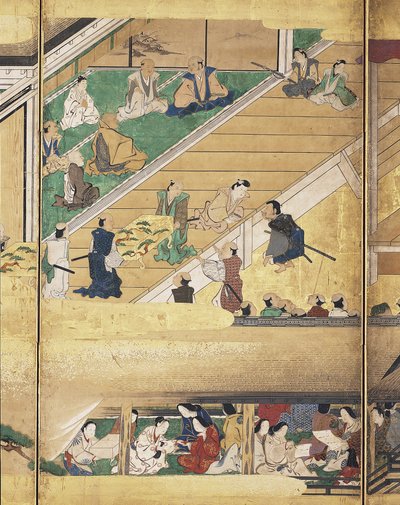 能剧：船辨庆（纸本水墨、彩金、六格屏风） 作者 未知艺术家