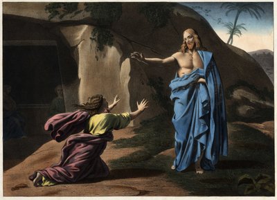 Noli me tangere：基督对圣抹大拉的显灵。19世纪的匿名版画。 作者 未知艺术家