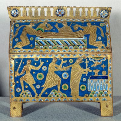 艺术品：坎特伯雷大主教圣托马斯贝克特（1118-1170）的珐琅狩猎、金和铜。 它是 1170 年 12 月 29 日在坎托贝里大教堂暗杀 Archeveque 及其葬礼的代表。 约 1220 作者 未知艺术家