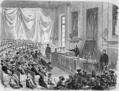 1867年在索邦大学为年轻女孩开设课程。根据利克斯先生的画作绘制的版画 作者 未知艺术家