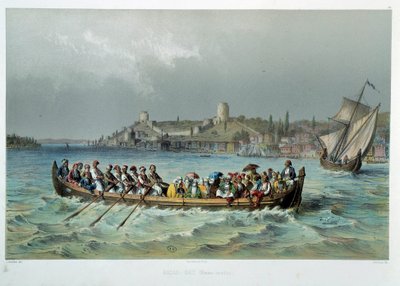 奥斯曼帝国：君士坦丁堡（伊斯坦布尔）的综合船。 19 世纪的石版画。 装饰艺术，巴黎 作者 未知艺术家