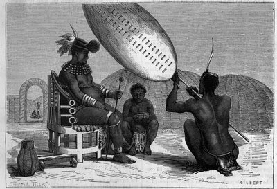 熊猫，已故祖鲁人的国王。雕刻在1879年4月5日的《自然：科学与艺术和工业应用杂志》上。 作者 未知艺术家