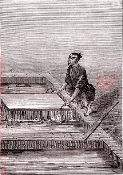 纸浆变成液体，中国的造纸术（公元前 3 世纪）（雕刻 作者 未知艺术家