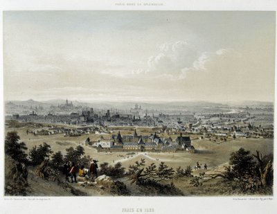 Paris in 1620, general view taken from the Butte Chaumont - lithography 作者 未知艺术家