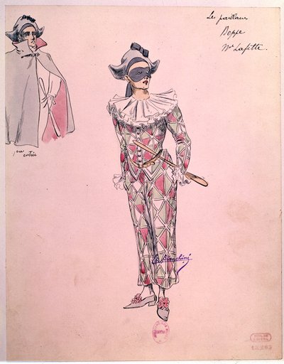 鲁杰罗-莱昂卡瓦洛（1857-1919）于1892年创作的歌剧 "Paillasse"（pagliacci，小丑）的Peppe服装，身着Harlequin服装。巴黎，歌剧博物馆图书馆 作者 未知艺术家