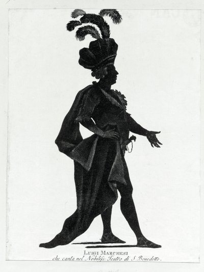 Performance of the Italian castrate Luigi Marchesi (1754 - 1829) also known as Marchesini singing at the theater of San Benedetto. 作者 未知艺术家