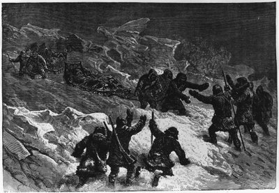Pôle nord: rencontre des sleds de Markham - Nares Georges S., Un voyage à la mer polar, Paris: Hachette 作者 未知艺术家