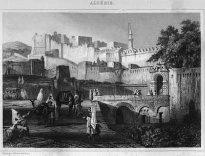 阿尔及尔的Bab-Azoun门，这是1830年法国征服阿尔及尔时埃斯卡尔师团占领的堡垒，载于Leon Galibert的《L