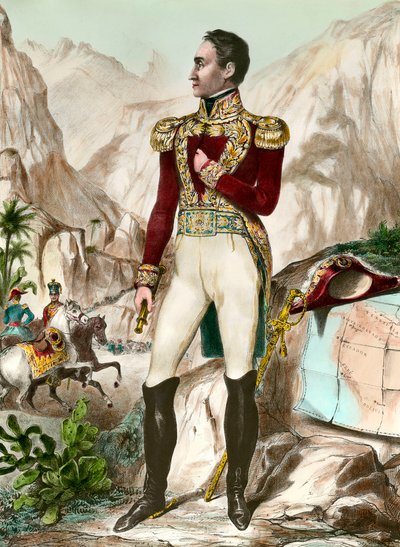 西蒙·玻利瓦尔（Simon Bolivar，1783-1830 年）19 世纪一般南美版画的肖像。 私人收藏 作者 未知艺术家