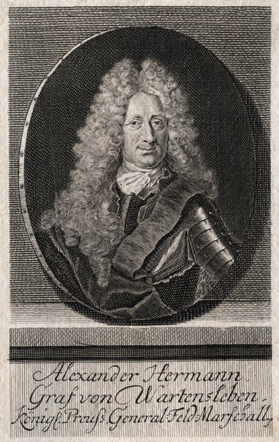 亚历山大-赫尔曼-格拉夫-冯-瓦滕斯勒本（1650-1734）的肖像，他是德国各州军队的军官--雕版画 作者 未知艺术家