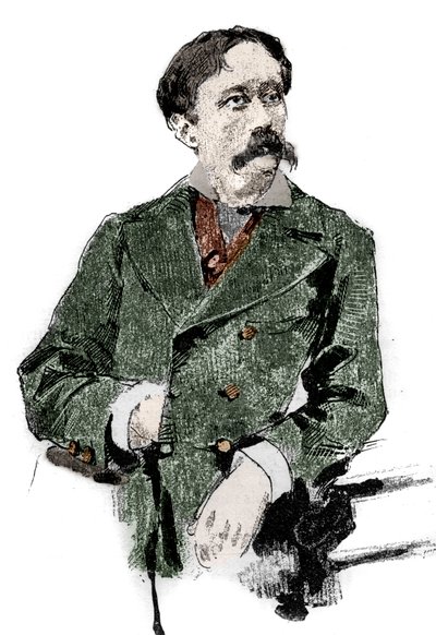 Arrigo（或Enrico）Boito（1842-1918）的肖像，意大利编剧，朱塞佩-威尔第的《奥特罗》（奥赛罗）剧本的作者。在 "杰出世界 "中的雕刻。 作者 未知艺术家