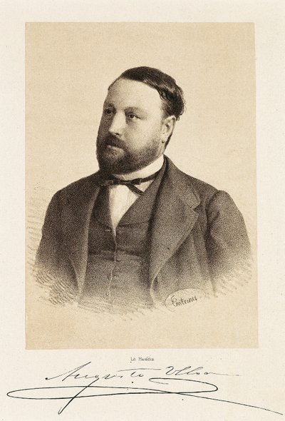 西班牙政治家奥古斯托·乌洛亚 (1823-1879) 的肖像。 雕刻马德里，国家图书馆。 作者 未知艺术家