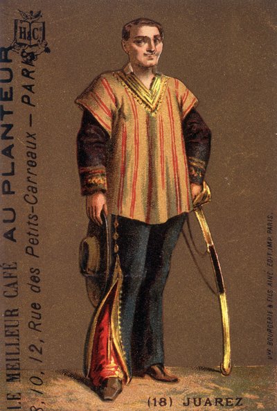 墨西哥政治家贝尼托华雷斯 (1806-1872) 的肖像。 作者 未知艺术家