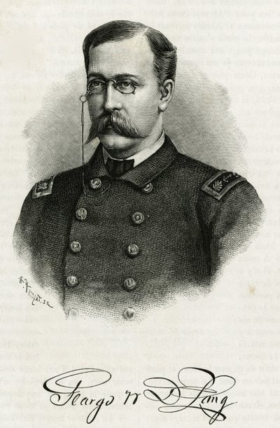 乔治-华盛顿-德隆船长（1844-1881）的肖像，他是 "珍妮特 "号船员，负责前往北极的任务。为 "珍妮特号航行 "绘制的雕版画。 作者 未知艺术家